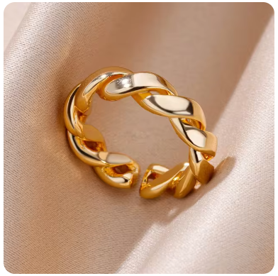 Green Pearl Gold Plated Stainless Steel  Weeding Ring For Vintage Asthetic Gift