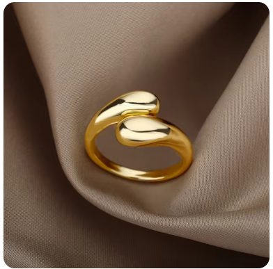 Green Pearl Gold Plated Stainless Steel  Weeding Ring For Vintage Asthetic Gift