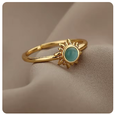 Green Pearl Gold Plated Stainless Steel  Weeding Ring For Vintage Asthetic Gift