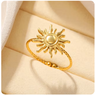 Green Pearl Gold Plated Stainless Steel  Weeding Ring For Vintage Asthetic Gift