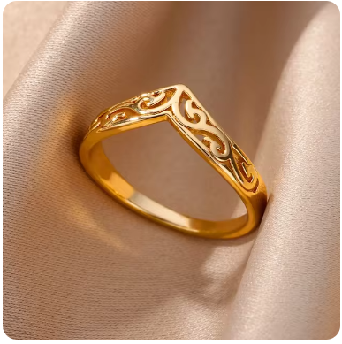 Green Pearl Gold Plated Stainless Steel  Weeding Ring For Vintage Asthetic Gift