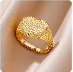 Green Pearl Gold Plated Stainless Steel  Weeding Ring For Vintage Asthetic Gift