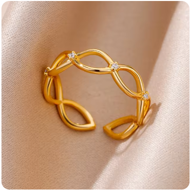 Green Pearl Gold Plated Stainless Steel  Weeding Ring For Vintage Asthetic Gift