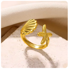 Green Pearl Gold Plated Stainless Steel  Weeding Ring For Vintage Asthetic Gift