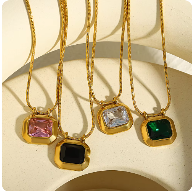 Gold-Plated Zircon Square Necklace
