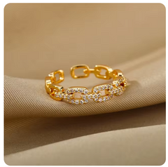 Green Pearl Gold Plated Stainless Steel  Weeding Ring For Vintage Asthetic Gift