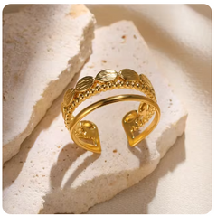 Green Pearl Gold Plated Stainless Steel  Weeding Ring For Vintage Asthetic Gift