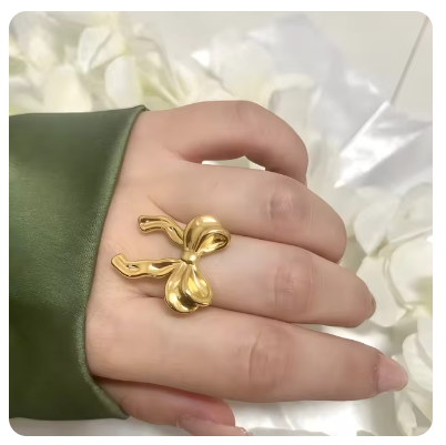 Green Pearl Gold Plated Stainless Steel  Weeding Ring For Vintage Asthetic Gift